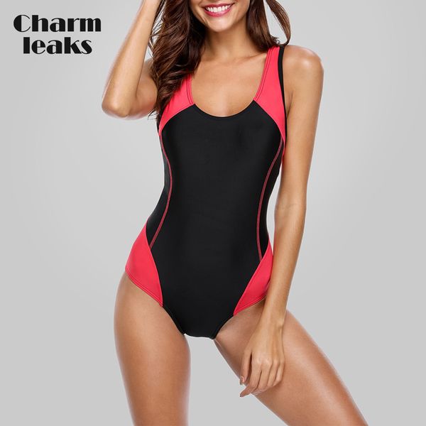 

charmleaks one piece women sports swimwear sports swimsuit patchwork competition swimwear backless beachwear bathing suits, White;black