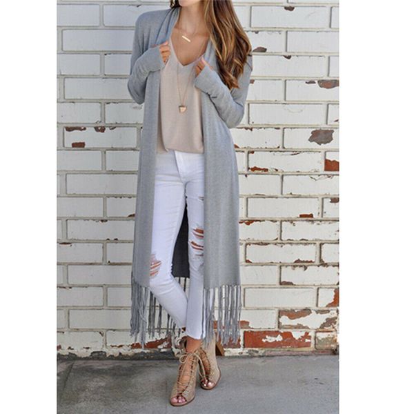 

women retro tassel cardigan jacket outerwear spring autumn sweater coat kimono ladies casual korean fashion clothes 2019, Black;brown