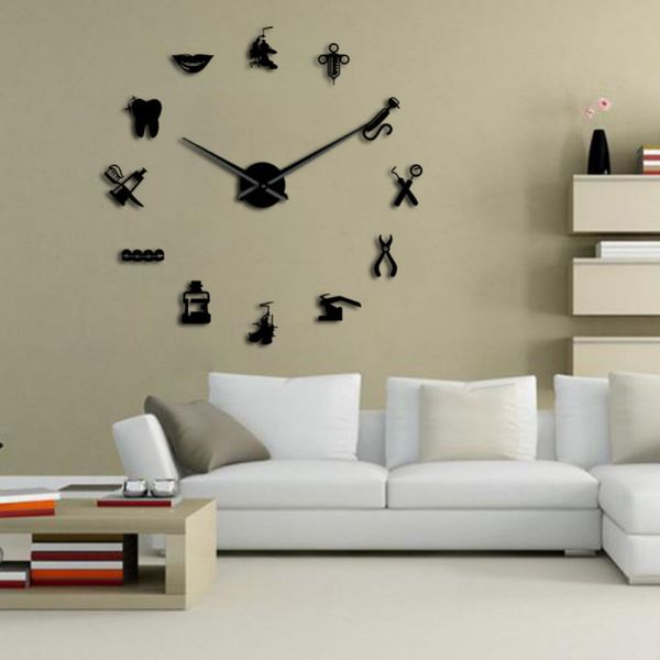 

diy giant acryli wall clock dental doctor oversized art wall clock big needle mirror dentist office decor dentist gift