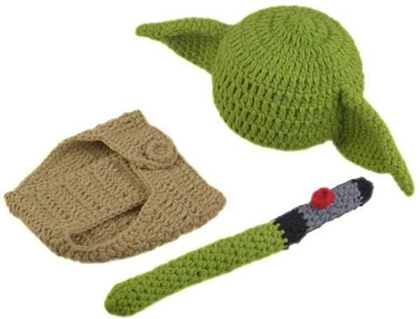 

newborn pgraphy props infant handmade costume cap cute green yoda grandmaster knitted crochet outfits clothes hat for baby, Yellow