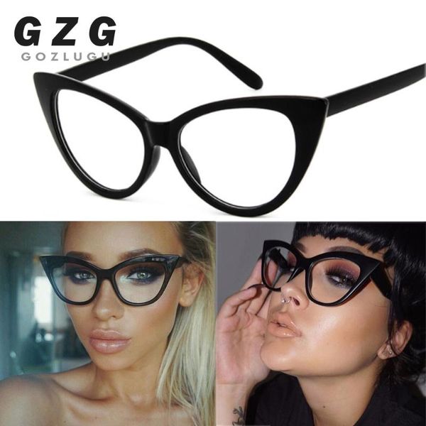 

gozlugu 2020 new cat eye glasses frame women brand optical eyeglasses ladies fashion retro clear glasses, Black