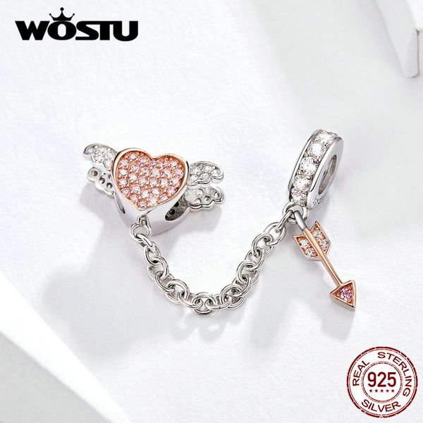 

безопасность цепи сердце крылья стрелка 925 стерлингового серебра шариков fit оригинальный браслет подвеска болтается подвески diy ювелирных, Blue;slivery