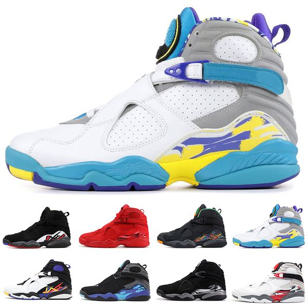 

8 valentines day men basketball shoes 8s aqua black white 3peat chrome playoff mens trainer athletic sports sneakers size 41-47
