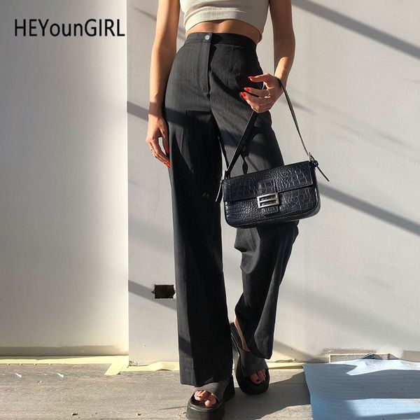 

heyoungirl elegant casual black striped pants high waist suit pants women korean fashion ladies trousers pockets streetwear 2020, Black;white