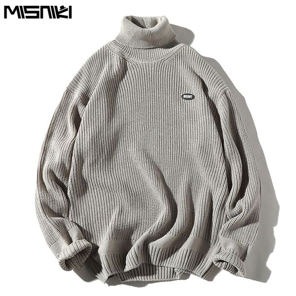 

misniki 2019 autumn wool pullover man high collar sweater men sweaters streetwear pure color casual knitwear jp17, White;black