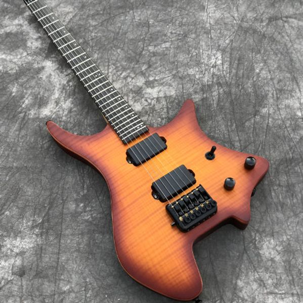 

Grote headle electric guitar with flamed maple atin fini h vintage unbur t color black hardware real photo how