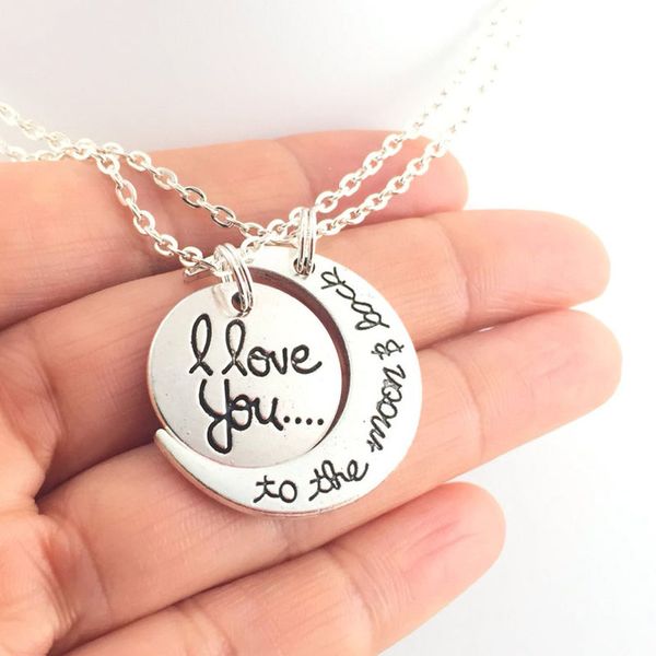 

i love you to the moon and back couple necklace sun moon matching necklace quote jewelry valentine's day idea collier femme bff, Silver