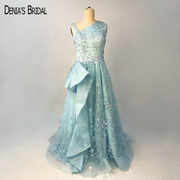 

real ps light blue one-shoulder a-line lace evening dresses with appliques pearls floor-length long party dresses, White;black