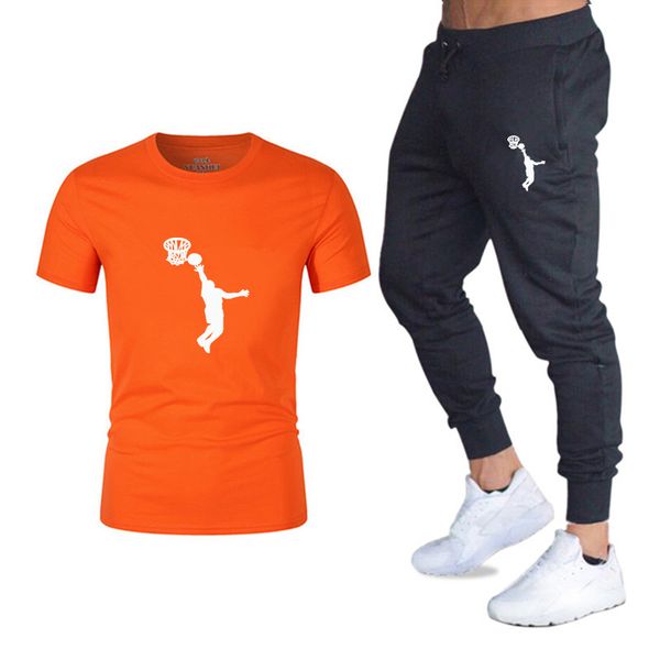 

new running men's sets quick-drying breathable t-short loose stretch sweatpants summer jogging fitness training sports suits, Black;blue