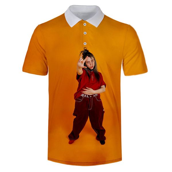 

billie eilish mens designer polos short sleeve solid color mens fashion print lapel neck males polos, White;black