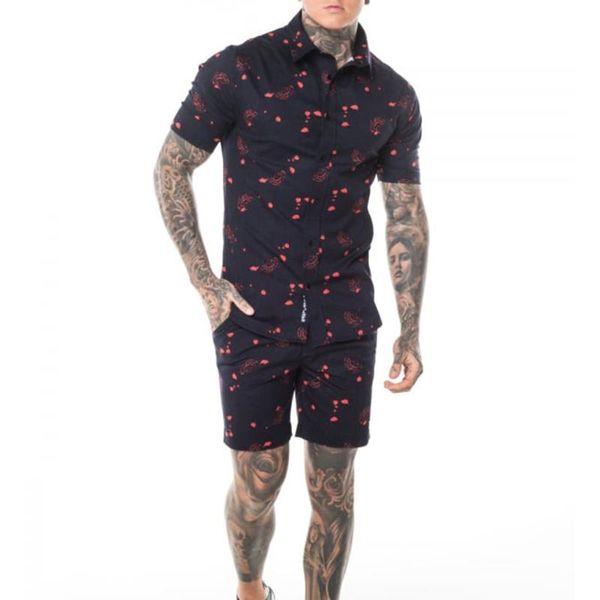 

plus size hawaii tracksuit men clothes summer 2020 fashion casual printed two piece set slim fit beachwear ropa de hombre, Gray