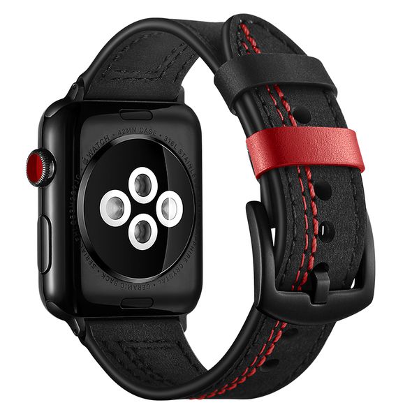 

band band 38mm 42mm genuine leather watchband 40mm 44mm series 4 3 2 1 strap suture cowhide bracelet, Black;brown