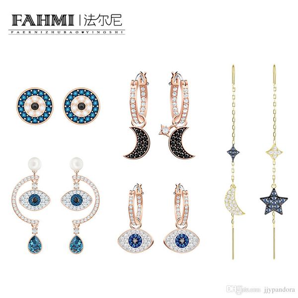 

fahmi swa duo devil's eye star moon rose gold plated fashion women tassel perforated hoop long earring charm wedding gift, Golden;silver