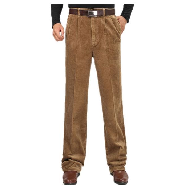 

idopy male winter high waist corduroy pants plus size 46 thicken fleece warm pants velvet business loose trousers jeans, Blue