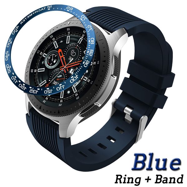 

for samsung gear s3 frontier bezel ring styling case adhesive cover anti scratch protection + 22mm silicone watch band strap #b, Black;brown