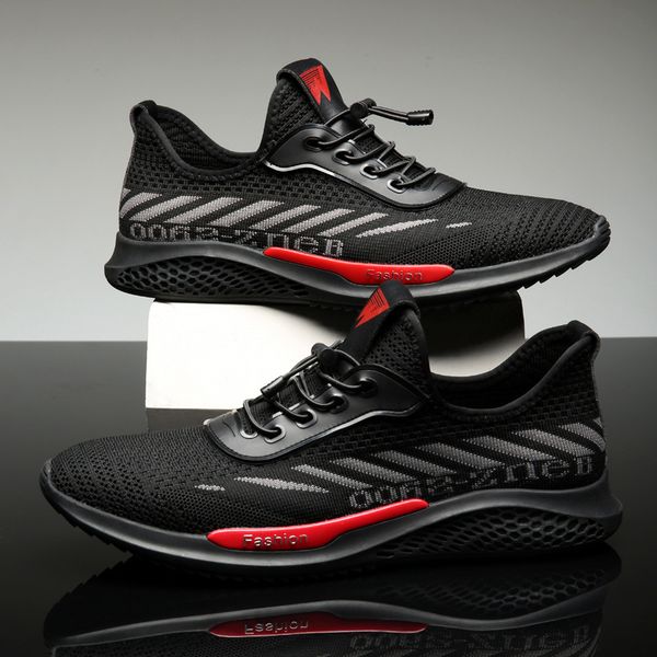 

sports casual shoes men spring new men's fashion breathable sneakers fly woven fabric men's shoes shoes triple, Black