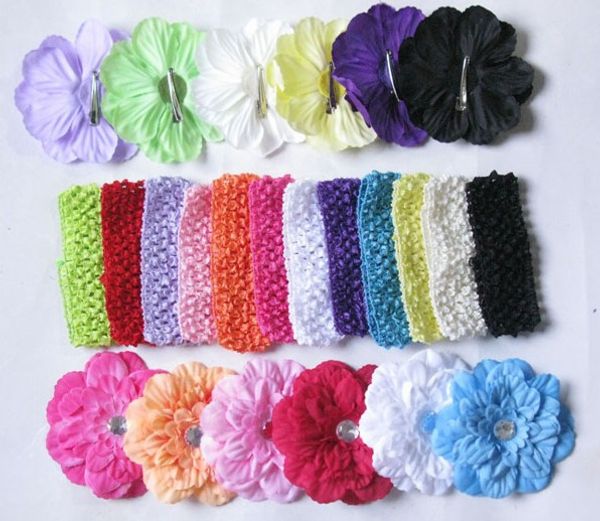 Kristal Klipleri yumuşak Tığ Kafa Headwrap Bebek Çiçek Şapkalar Aksesuarlar 13pcs GZ7425 ile Kız Şakayık Saç Bandı