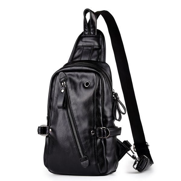 

korean-style fashion men shoulder chest pack casual travel pu leather shoulder bag