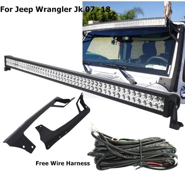 

offroad 52 inch 300w led light bar with jk windshield mounting brackets for wrangler jk 07-18