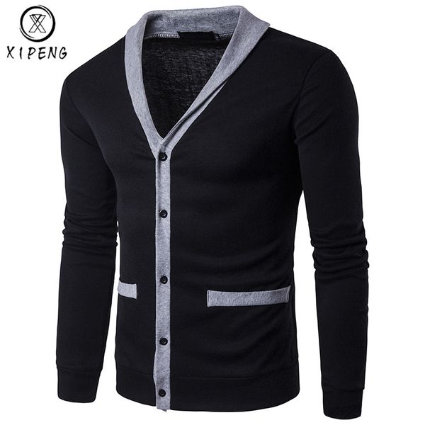 

cardigan sweater men 2018 brand new single breasted v-neck pull homme casual slim fit men patchwork knitwear sweater hombre, White;black