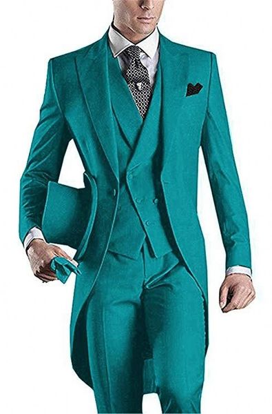 Düğün Smokin içinde Turkuaz / Pembe / Beyaz / Siyah / Gri / Açık Gri / Mor / Burgonya / Mavi tailcoat Erkekler Parti Groomsmen Suit (Ceket + Pantolon + Kravat + Yelek)