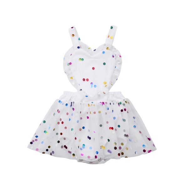 

2018 multitrust brand newborn baby girl sequin backless bodysuit jumpsuit tulle dress outfits polka dot cute summer sunsuit, Red;yellow