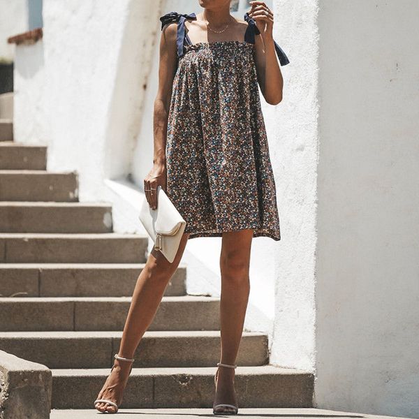 

девушки женщин boho цветочные печати летнее платье бинты разрез шеи партии пляжа короткое мини-платье сарафан, Black;gray