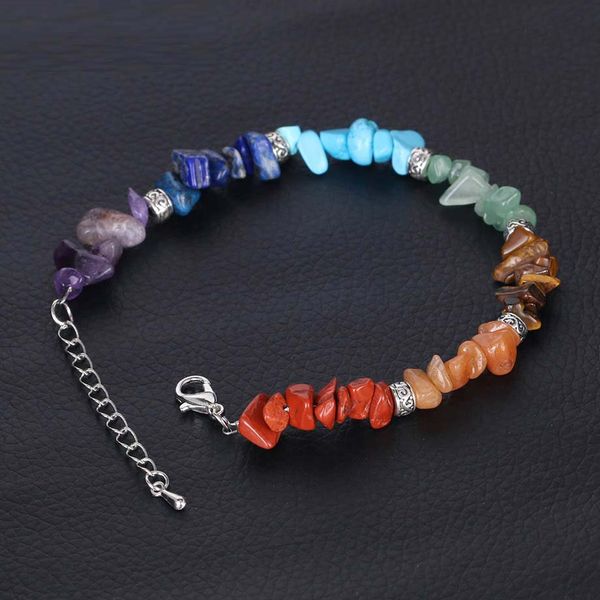 

7 chakra reiki women bracelets chain link lobster clasp healing balance natural chip stone beads meditation rainbow, Black