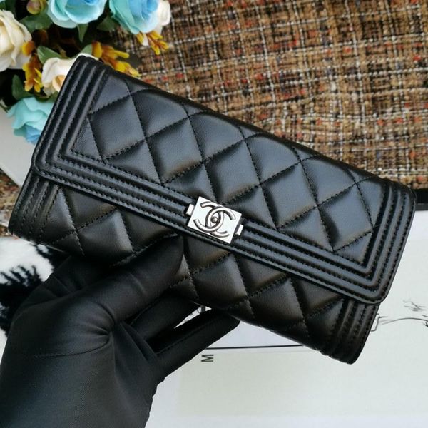 

new women boy long section flap wallet luxury designer bag a80286 sheepskin gold metal women wallet credit card holder handbag quality, Red;black