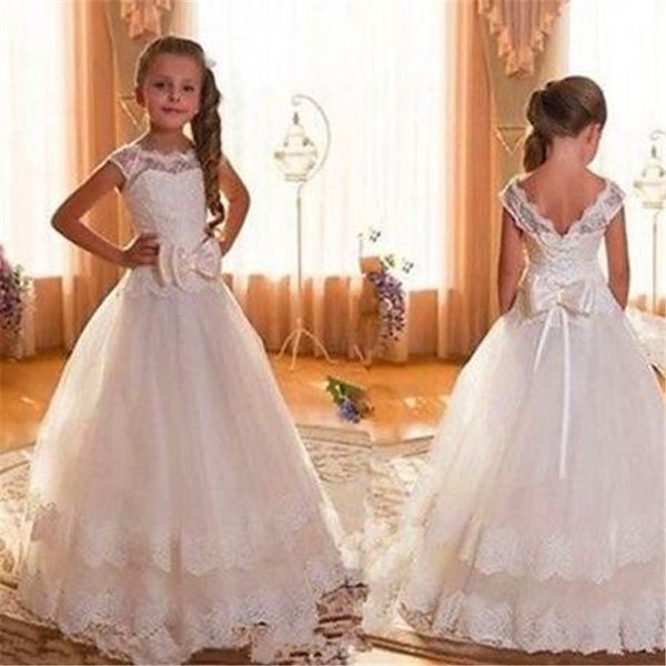 

elegant flower girl dresses lace applique pageant dress girls sleeveless bow decoration children first holy communion dresses, Red;yellow
