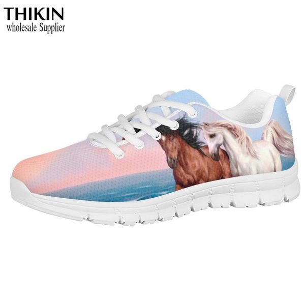 

thikin 3d animal horse pattern women casual mesh lace up sneaker 2020 fashion spring/autumn ladies shoes flat shoes for female, Black