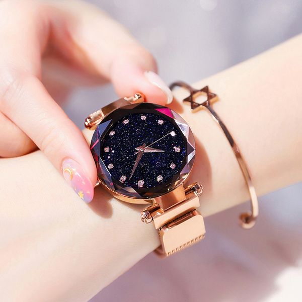 

2019 new style magnet buckle stainless steel mesh band flash dial women watch purple ladies rhinestone quartz watch, Slivery;brown