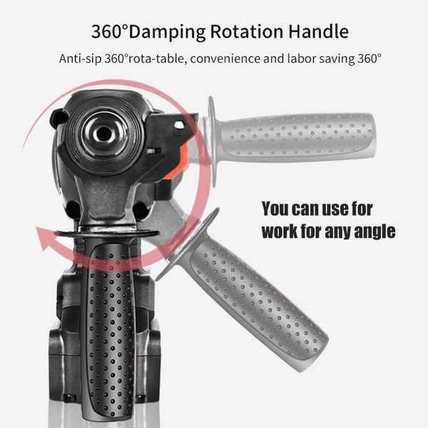 

4 function professional 21v electric brushless rotary hammer drill adjustabl grip handle 980 rpm cordless drill demolition kit