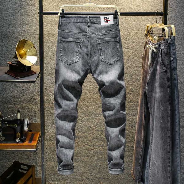 

man cotton casual jeans men young students cowboy ankle length pants hombre casual trousers jeans in regular fit ankle-length, Blue