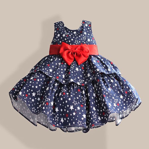 

star print red bow 100% cotton layers baby girls dress 1 year birthday party wedding kids clothes infant toddler wear 3m 6m 12 4, Red;yellow