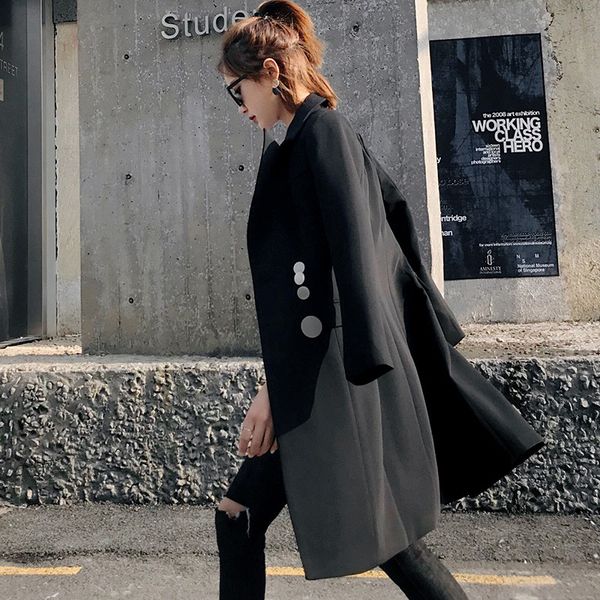 

2019 spring autumn korean long section slim casual small suits jacket women black chic casual blazers suit female overcoat n758, White;black