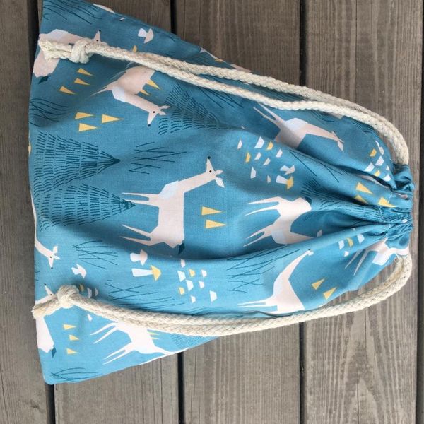 

cotton twill drawstring pouch eco multi-purpose bag party gift bag deer blue yl0416a f