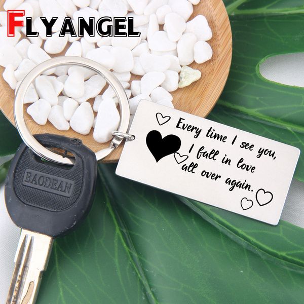

engraved keyrings every time i see you i fall in love all over again key holder gift for couple lover simple fashion bag charm, Silver
