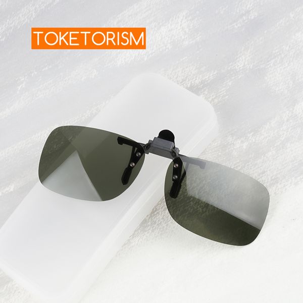 

toketorism quality sun glasses clip driving night vision polarized clip on flip-up sunglasses 302, White;black