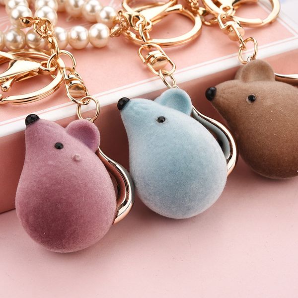 

cartoon zodiac mouse keychain acrylic flocking cute animal pearl rope pendant backpack key chain jewelry wholesale, Silver