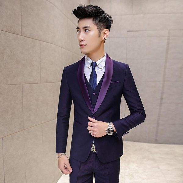 

мужские костюмы set fit solid color three-piece suit мужской лучший мужской костюм small trend, White;black