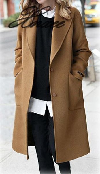 

women's casual woolen coat 2019 spring autumn large size loose blend winter jacket long sleeve plus size wool overcoats 5xl xnxee, Black