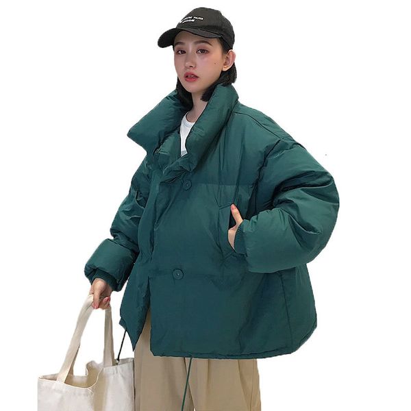 

women ins cotton coat winter short new trend korean down cotton jacket female high collar warm loose outwear solid casual coats, Black