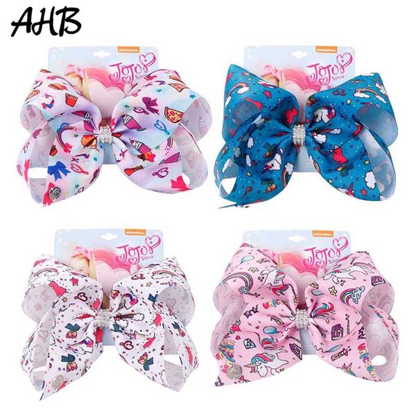 

selling 8 inch jojo clip jojo bows siwa rainbow printed knot ribbon bow hair clip children hair accessories jjbh18809, Slivery;white