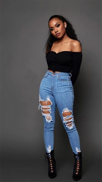 

irregular holes panelled womens designer jeans fashion ripped washed zipper panelled womens jeans casual females clothing, Blue