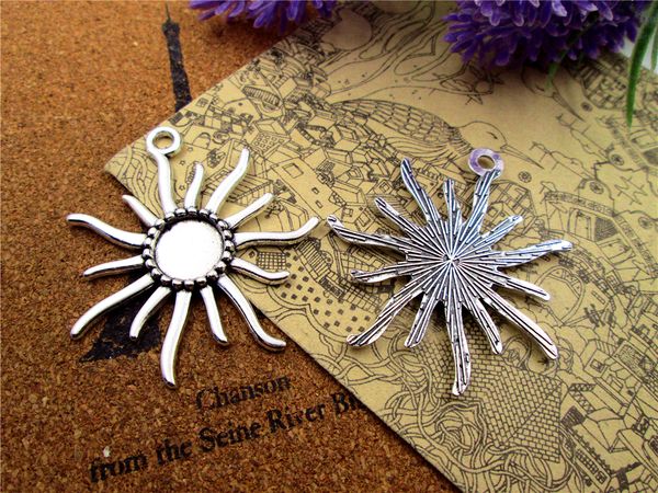 

15pcs antique tibetan silver large sun cabochon base settings charm pendants, inner 12mm, Bronze;silver