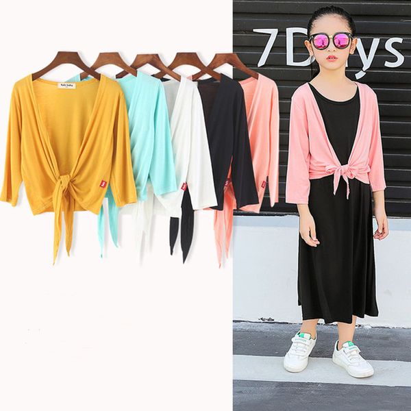 

2020 summer children's modal cardigan jacket for girls thin teenager outerwear sun protection clothing breathable coat clothing, Blue;gray