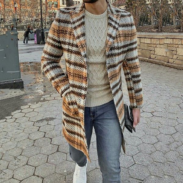 

men's coat winter warm lapel jackets knitwear trench turn down collar coat windbreaker knitted cardigan, Black;brown
