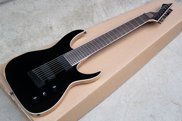 E-Gitarre mit 8 Saiten, weißer Bindung, 2 Tonabnehmern, Griffbrett aus Palisander und schwarzer Hardware, kann individuell angepasst werden