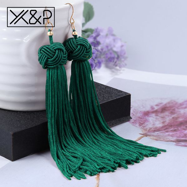 

x&p vintage ethnic long tassel drop earrings for women lady fashion bohemian statement fringe dangle women earring jewelry, Silver